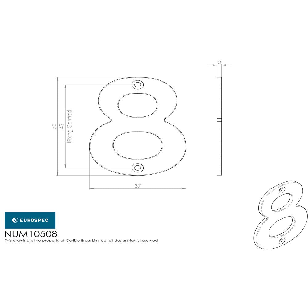 This is an image of Eurospec - Numerals Number 8 - Bright Stainless Steel available to order from T.H Wiggans Architectural Ironmongery in Kendal, quick delivery and discounted prices.