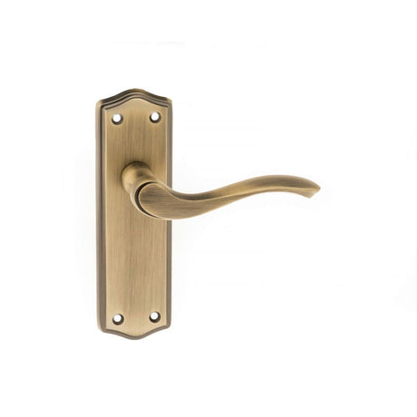 This is an image of Old English Warwick Latch Lever on Backplate - Matt Antique Brass available to order from T.H Wiggans Architectural Ironmongery in Kendal, quick delivery and discounted prices.