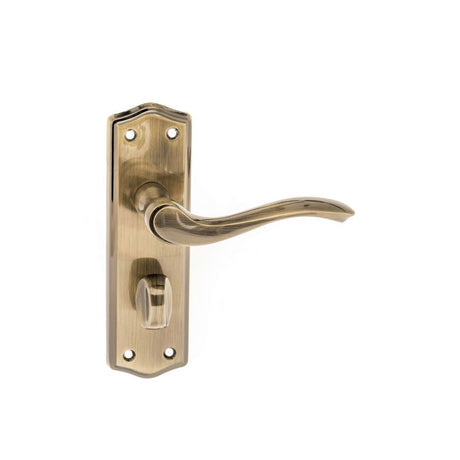 This is an image of Old English Warwick WC Lever on Backplate - Antique Brass available to order from T.H Wiggans Architectural Ironmongery in Kendal, quick delivery and discounted prices.