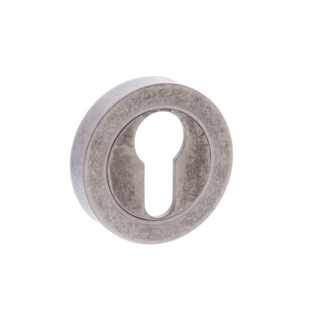 This is an image of Old English Euro Escutcheon - Distressed Silver available to order from T.H Wiggans Architectural Ironmongery in Kendal, quick delivery and discounted prices.