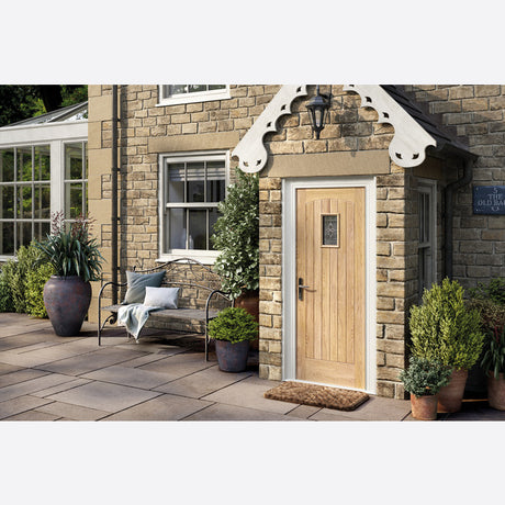 This is an image showing LPD - Cottage 1L Unfinished Oak Doors 762 x 1981 available from T.H Wiggans Ironmongery in Kendal, quick delivery at discounted prices.