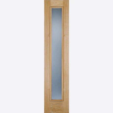 This is an image showing LPD - Sidelight 1L Frosted Unfinished Oak Doors 457 x 2057 available from T.H Wiggans Ironmongery in Kendal, quick delivery at discounted prices.