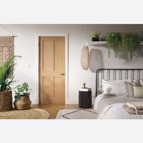 This is an image showing LPD - London 4P Unfinished Oak Doors 838 x 1981 FD 30 available from T.H Wiggans Ironmongery in Kendal, quick delivery at discounted prices.