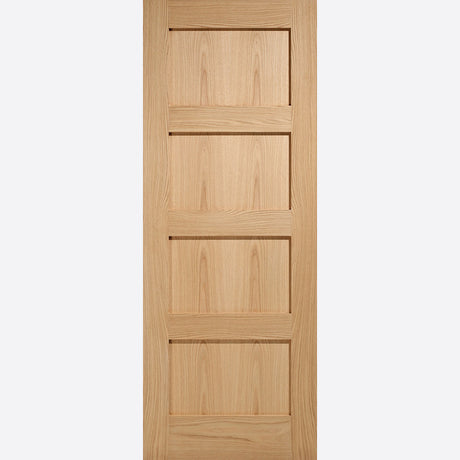 This is an image showing LPD - Shaker 4P Unfinished Oak Doors 686 x 1981 FD 30 available from T.H Wiggans Ironmongery in Kendal, quick delivery at discounted prices.