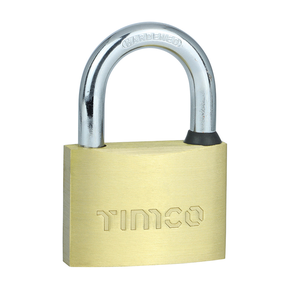 This is an image showing TIMCO Brass Padlock - 60mm - 1 Each Blister Pack available from T.H Wiggans Ironmongery in Kendal, quick delivery at discounted prices.