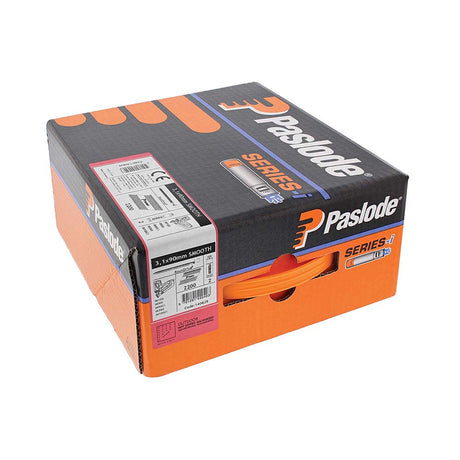 This is an image showing TIMCO Paslode IM360Ci Nails & Fuel Cells Trade Pack - Plain Shank - Hot Dipped Galvanised - 140629 - 3.1 x 90/2CFC - 2200 Pieces Box available from T.H Wiggans Ironmongery in Kendal, quick delivery at discounted prices.