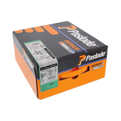 This is an image showing TIMCO Paslode IM360Ci Nails & Fuel Cells Trade Pack - Plain Shank - Bright - 141076 - 3.1 x 90/2CFC - 2200 Pieces Box available from T.H Wiggans Ironmongery in Kendal, quick delivery at discounted prices.