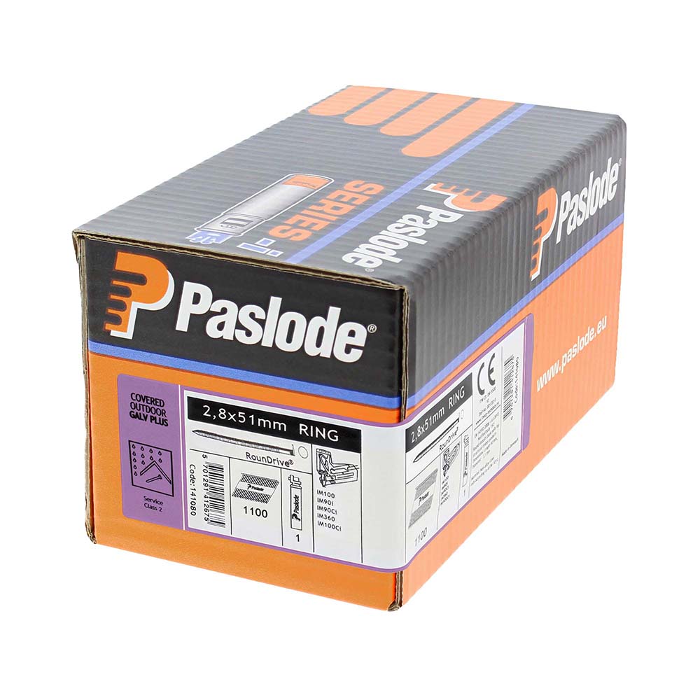 This is an image showing TIMCO Paslode IM360Ci Nails & Fuel Cells Retail Pack - Ring Shank - Galvanised + - 141080 - 2.8 x 51/1CFC - 1100 Pieces Box available from T.H Wiggans Ironmongery in Kendal, quick delivery at discounted prices.