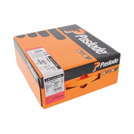 This is an image showing TIMCO Paslode IM350+ Nails & Fuel Cells Trade Pack - Ring Shank - Hot Dipped Galvanised - 141205 - 2.8 x 51/3CFC - 3300 Pieces Box available from T.H Wiggans Ironmongery in Kendal, quick delivery at discounted prices.