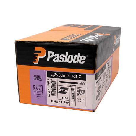 This is an image showing TIMCO Paslode IM350+ Nails & Fuel Cells Retail Pack - Ring Shank - Galvanised + - 141259 - 2.8 x 63/1CFC - 1100 Pieces Box available from T.H Wiggans Ironmongery in Kendal, quick delivery at discounted prices.