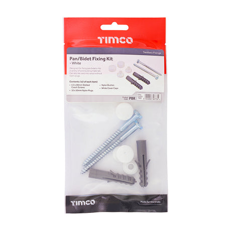This is an image showing TIMCO Pan/Bidet Fixing Kit - White - Pan Kit - 2 Pieces TIMpac available from T.H Wiggans Ironmongery in Kendal, quick delivery at discounted prices.