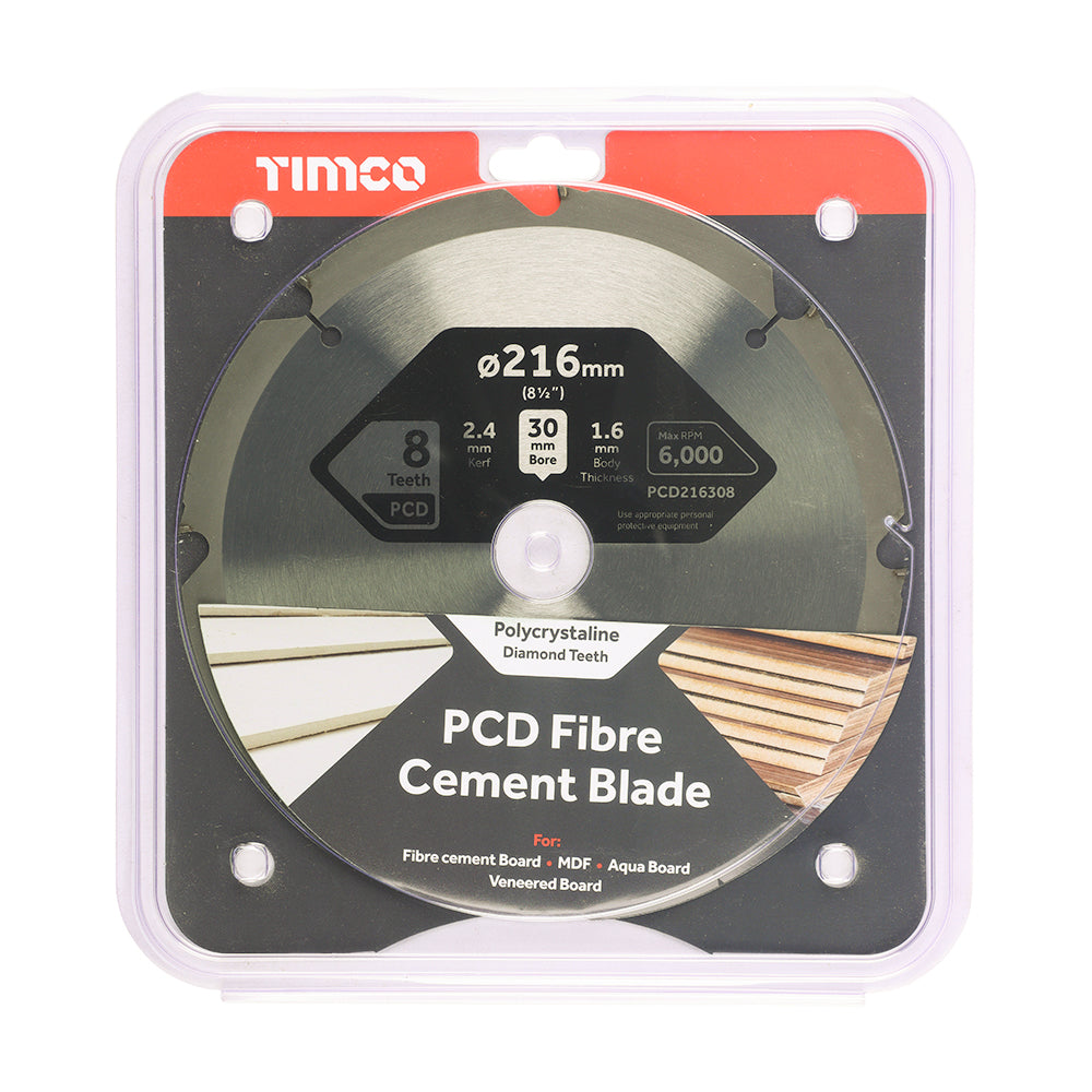 This is an image showing TIMCO PCD Fibre Cement Saw Blade - 216 x 30 x 8T - 1 Each Clamshell available from T.H Wiggans Ironmongery in Kendal, quick delivery at discounted prices.