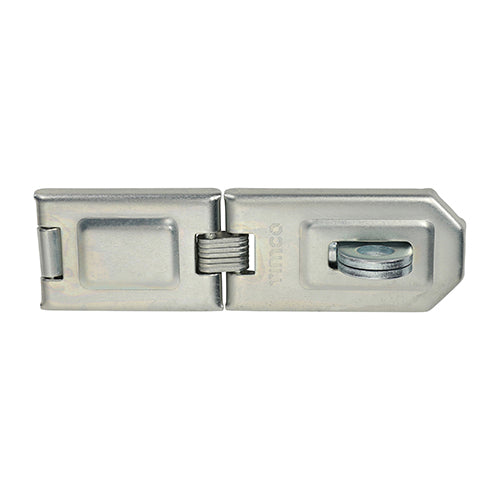 This is an image showing TIMCO Single Hinged Hasp & Staple - Zinc - 160mm - 1 Each Blister Pack available from T.H Wiggans Ironmongery in Kendal, quick delivery at discounted prices.