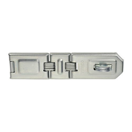 This is an image showing TIMCO Double Hinged Hasp & Staple - Zinc - 200mm - 1 Each Blister Pack available from T.H Wiggans Ironmongery in Kendal, quick delivery at discounted prices.