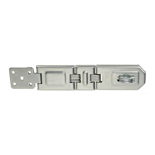 This is an image showing TIMCO Double Hinged Hasp & Staple - Zinc - 200mm - 1 Each Blister Pack available from T.H Wiggans Ironmongery in Kendal, quick delivery at discounted prices.