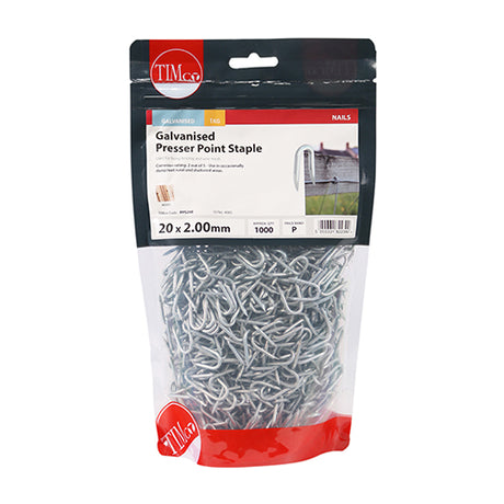 This is an image showing TIMCO Presser Point Staples - Galvanised - 20 x 2.00 - 1 Kilograms TIMbag available from T.H Wiggans Ironmongery in Kendal, quick delivery at discounted prices.
