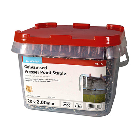 This is an image showing TIMCO Presser Point Staples - Galvanised - 20 x 2.00 - 2.5 Kilograms TIMtub available from T.H Wiggans Ironmongery in Kendal, quick delivery at discounted prices.