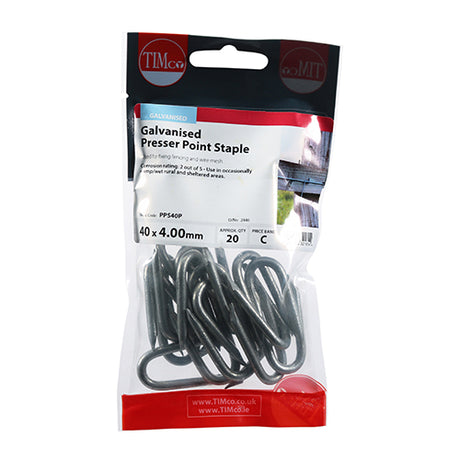 This is an image showing TIMCO Presser Point Staples - Galvanised - 40 x 4.00 - 20 Pieces TIMpac available from T.H Wiggans Ironmongery in Kendal, quick delivery at discounted prices.