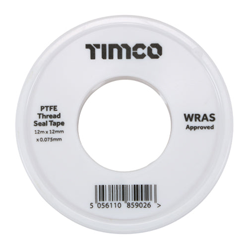 This is an image showing TIMCO PTFE Thread Seal Tape - 12m x 12mm  - 10 Pieces Roll Pack available from T.H Wiggans Ironmongery in Kendal, quick delivery at discounted prices.
