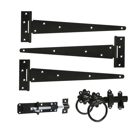This is an image of Spira Brass - 10" 250mm Plain Ring Gate Ironmongery Kit Black available to order from T.H Wiggans Architectural Ironmongery in Kendal, quick delivery and discounted prices.