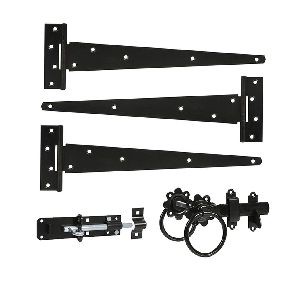 This is an image of Spira Brass - 14" 350mm Plain Ring Gate Ironmongery Kit Black available to order from T.H Wiggans Architectural Ironmongery in Kendal, quick delivery and discounted prices.