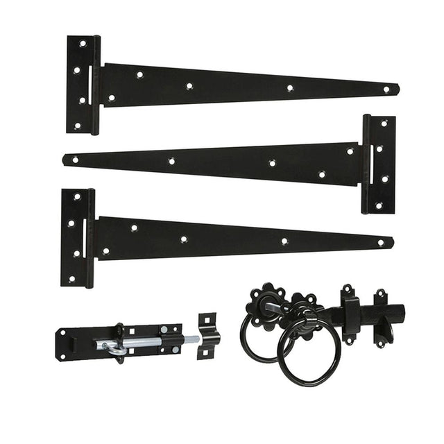This is an image of Spira Brass - 14" 350mm Plain Ring Gate Ironmongery Kit Black available to order from T.H Wiggans Architectural Ironmongery in Kendal, quick delivery and discounted prices.
