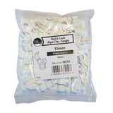 This is an image showing TIMCO Pipe Clips - Quick Lock - Single - 15mm - 50 Pieces Bag available from T.H Wiggans Ironmongery in Kendal, quick delivery at discounted prices.