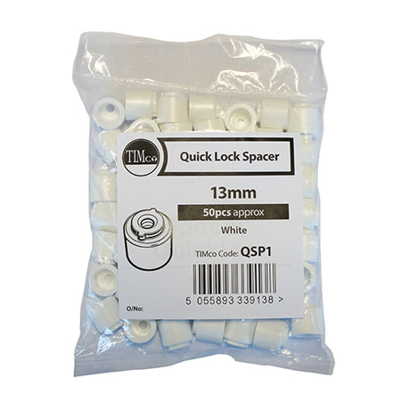 This is an image showing TIMCO Quick Lock Spacers - 13mm - 50 Pieces Bag available from T.H Wiggans Ironmongery in Kendal, quick delivery at discounted prices.