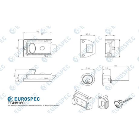 This image is a line drwaing of a Eurospec - Traditional Rim Cylinder Nightlatch Green/ - Green available to order from T.H Wiggans Architectural Ironmongery in Kendal