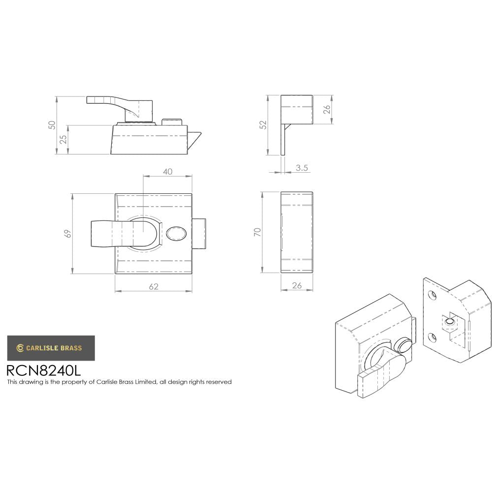 This image is a line drwaing of a Eurospec - Contract Rim Cylinder Nightlatch 40mm Lockcase Only - Satin Chrome available to order from T.H Wiggans Architectural Ironmongery in Kendal