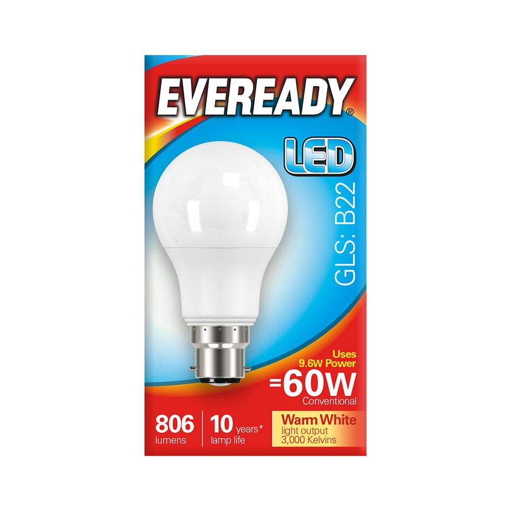 This is an image showing TIMCO Eveready LED GLS Light Bulb - B22 - 806 Lumen - 8.8W - Warm Light - 806 Lumen - 5 Pieces Pack available from T.H Wiggans Ironmongery in Kendal, quick delivery at discounted prices.