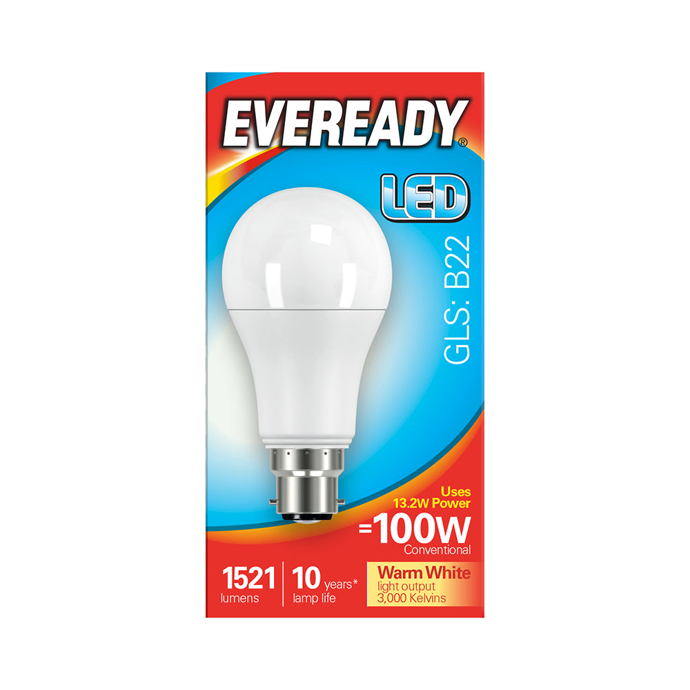 This is an image showing TIMCO Eveready LED GLS Light Bulb - B22 - 1521 Lumen - 13.8W - Warm Light - 1521 Lumen - 5 Pieces Pack available from T.H Wiggans Ironmongery in Kendal, quick delivery at discounted prices.