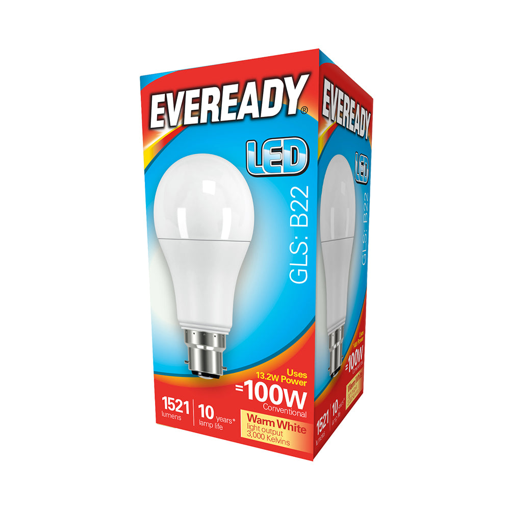 This is an image showing TIMCO Eveready LED GLS Light Bulb - B22 - 1521 Lumen - 13.8W - Warm Light - 1521 Lumen - 5 Pieces Pack available from T.H Wiggans Ironmongery in Kendal, quick delivery at discounted prices.