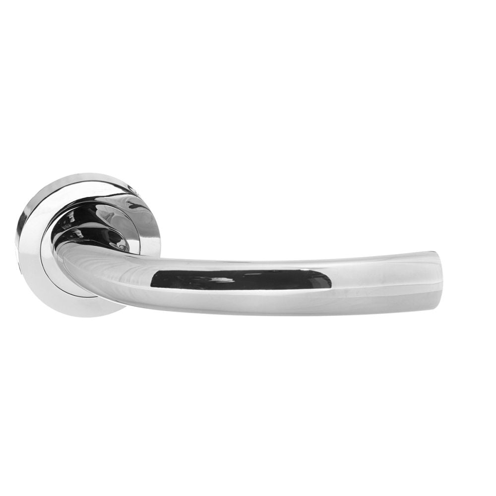 This is an image of STATUS Nevada Lever on Round Rose - Polished Chrome available to order from T.H Wiggans Architectural Ironmongery in Kendal, quick delivery and discounted prices.