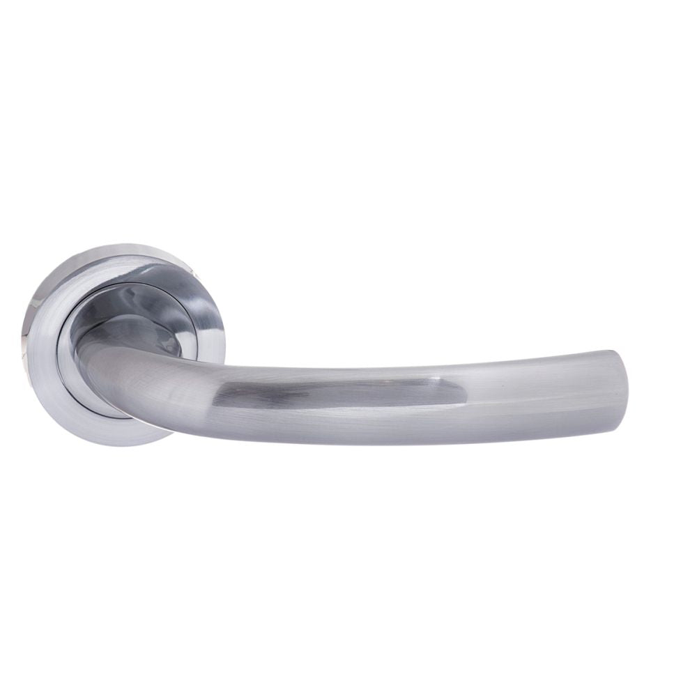 This is an image of STATUS Nevada Lever on Round Rose - Satin Chrome available to order from T.H Wiggans Architectural Ironmongery in Kendal, quick delivery and discounted prices.