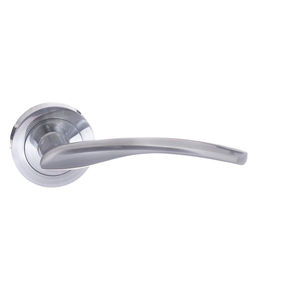 This is an image of STATUS Arizona Lever on Round Rose - Satin Chrome available to order from T.H Wiggans Architectural Ironmongery in Kendal, quick delivery and discounted prices.