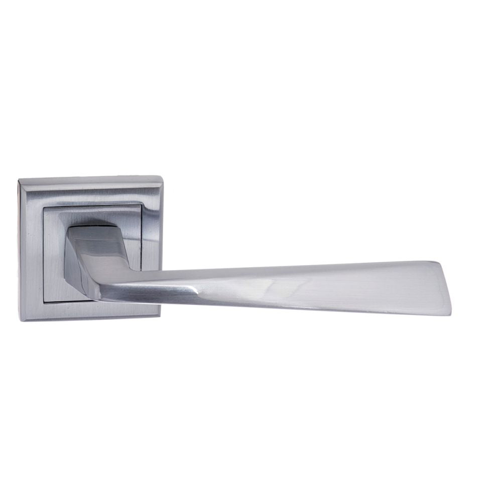 This is an image of STATUS California Lever on Square Rose - Satin Chrome available to order from T.H Wiggans Architectural Ironmongery in Kendal, quick delivery and discounted prices.