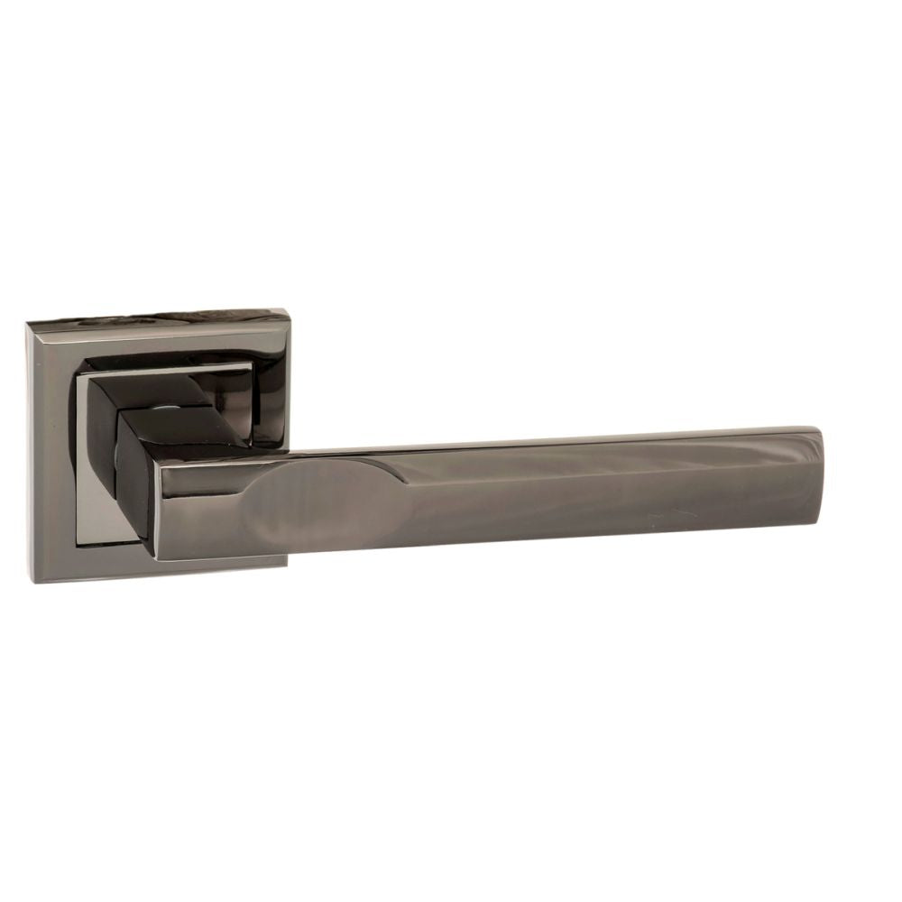 This is an image of STATUS Kansas Lever on Square Rose - Black Nickel available to order from T.H Wiggans Architectural Ironmongery in Kendal, quick delivery and discounted prices.