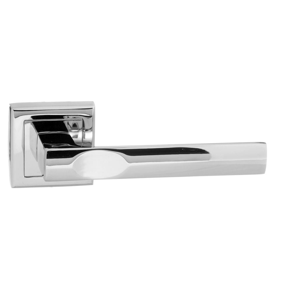 This is an image of STATUS Kansas Lever on Square Rose - Polished Chrome available to order from T.H Wiggans Architectural Ironmongery in Kendal, quick delivery and discounted prices.