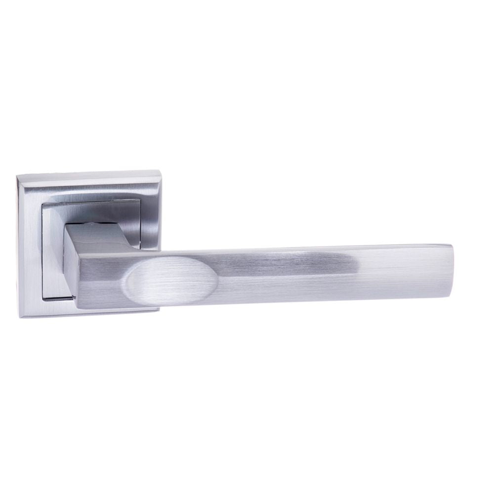 This is an image of STATUS Kansas Lever on Square Rose - Satin Chrome available to order from T.H Wiggans Architectural Ironmongery in Kendal, quick delivery and discounted prices.