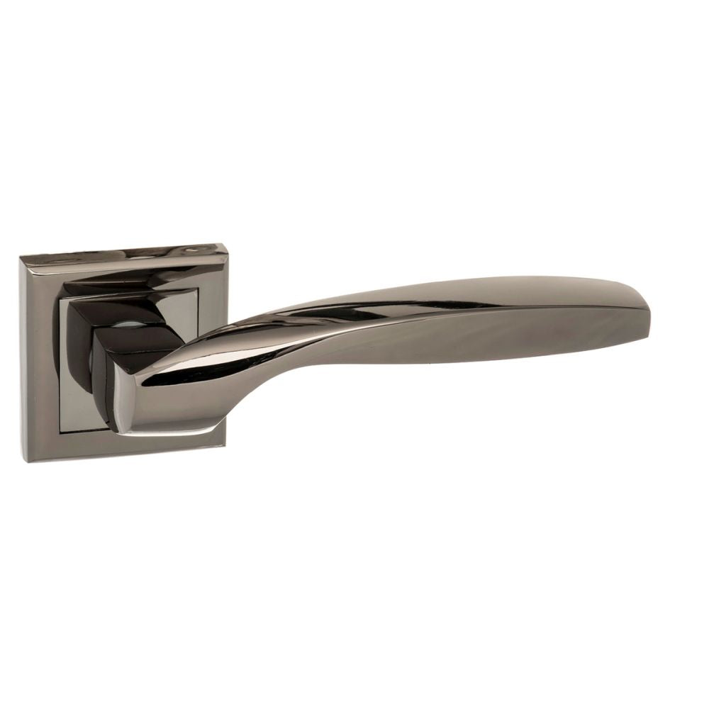 This is an image of STATUS Oklahoma Lever on Square Rose - Black Nickel available to order from T.H Wiggans Architectural Ironmongery in Kendal, quick delivery and discounted prices.