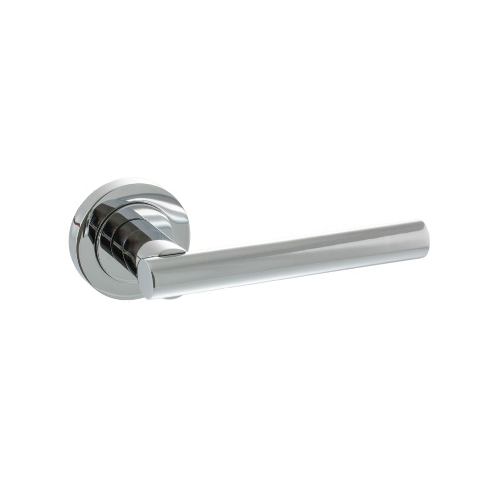 This is an image of STATUS Nebraska Lever on Round Rose - Polished Chrome available to order from T.H Wiggans Architectural Ironmongery in Kendal, quick delivery and discounted prices.