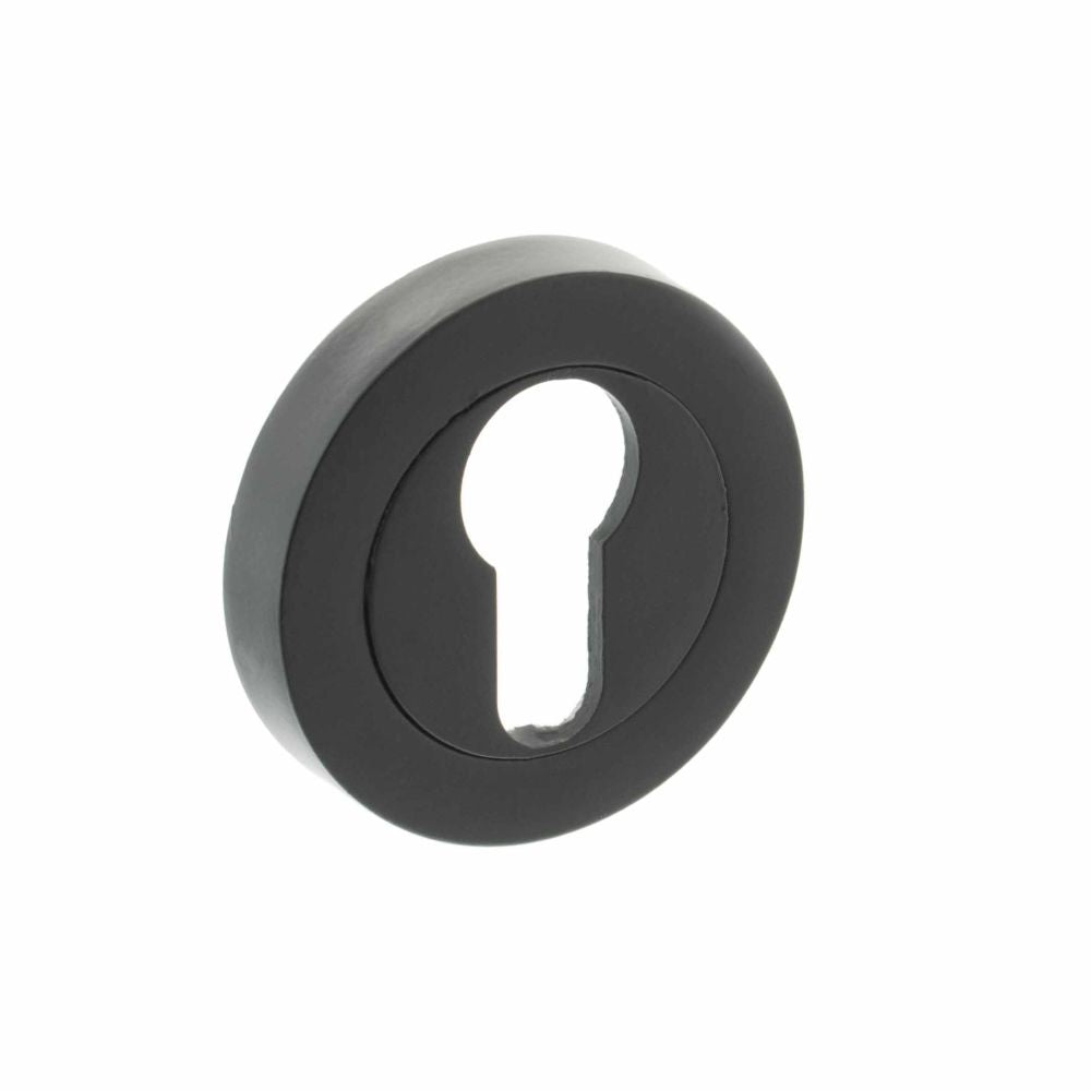 This is an image of STATUS Euro Escutcheon on Round Rose - Matt Black available to order from Trade Door Handles.