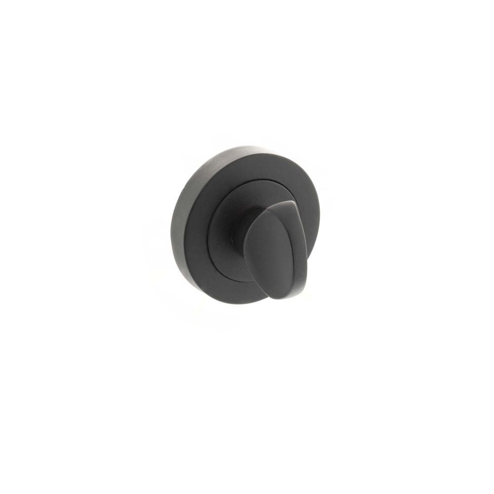 This is an image of STATUS WC Turn and Release on Round Rose - Matt Black available to order from Trade Door Handles.