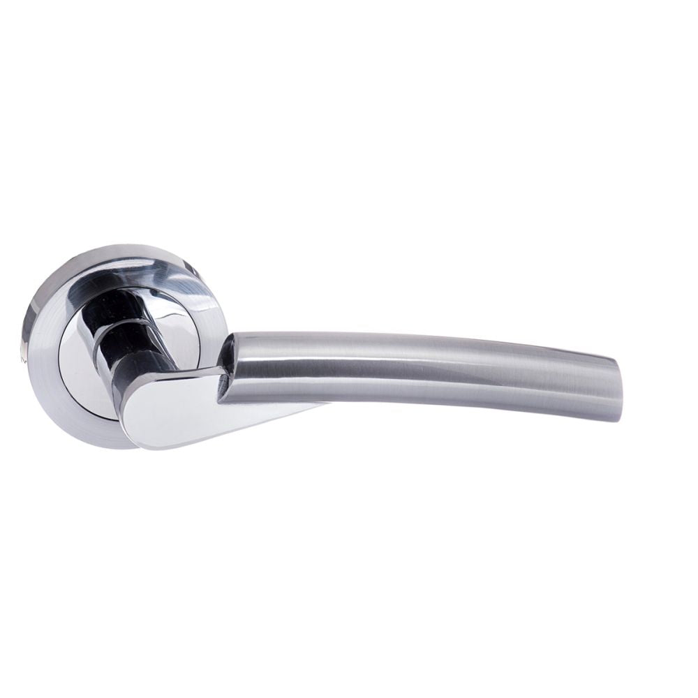 This is an image of STATUS Florida Lever on Round Rose - Satin Chrome/Polished Chrome available to order from T.H Wiggans Architectural Ironmongery in Kendal, quick delivery and discounted prices.