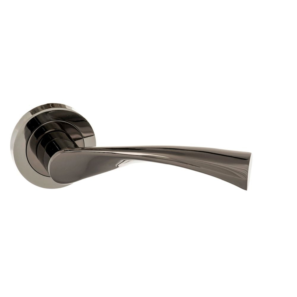 This is an image of STATUS Colorado Lever on Round Rose - Black Nickel available to order from T.H Wiggans Architectural Ironmongery in Kendal, quick delivery and discounted prices.
