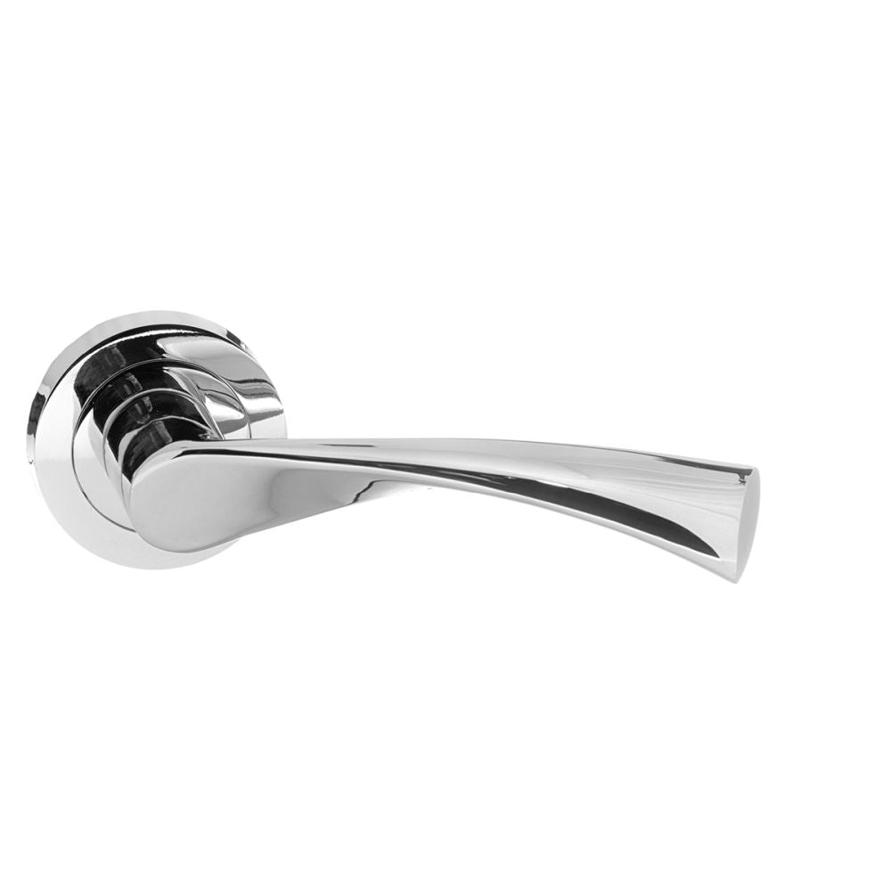 This is an image of STATUS Colorado Lever on Round Rose - Polished Chrome available to order from T.H Wiggans Architectural Ironmongery in Kendal, quick delivery and discounted prices.