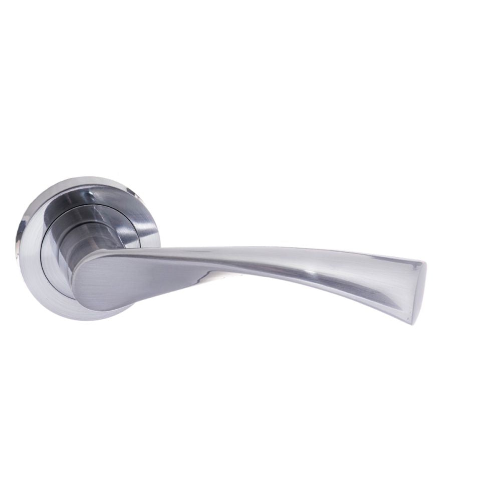 This is an image of STATUS Colorado Lever on Round Rose - Satin Chrome available to order from T.H Wiggans Architectural Ironmongery in Kendal, quick delivery and discounted prices.