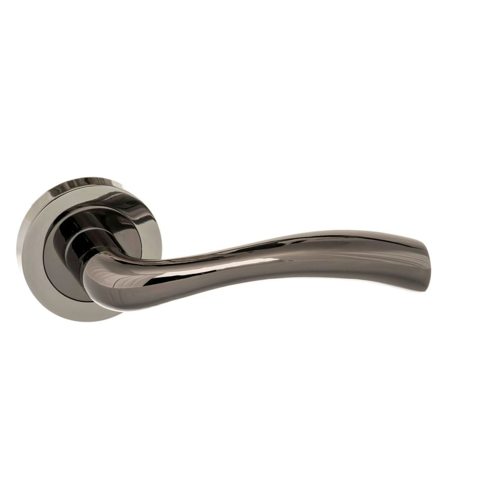 This is an image of STATUS Texas Lever on Round Rose - Black Nickel available to order from T.H Wiggans Architectural Ironmongery in Kendal, quick delivery and discounted prices.