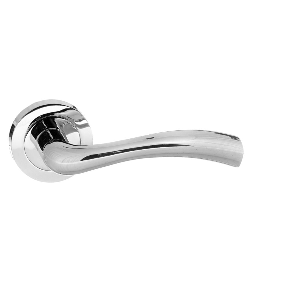 This is an image of STATUS Texas Lever on Round Rose - Polished Chrome available to order from T.H Wiggans Architectural Ironmongery in Kendal, quick delivery and discounted prices.